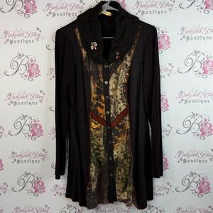 Crisca cardigan, long sweater button up abstract BoHo Textured Gray Cardigan